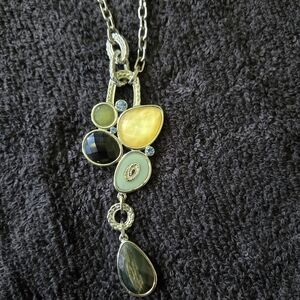 Lia Sophia Silver-Tone Multi-Gem Statement Pendant Necklace